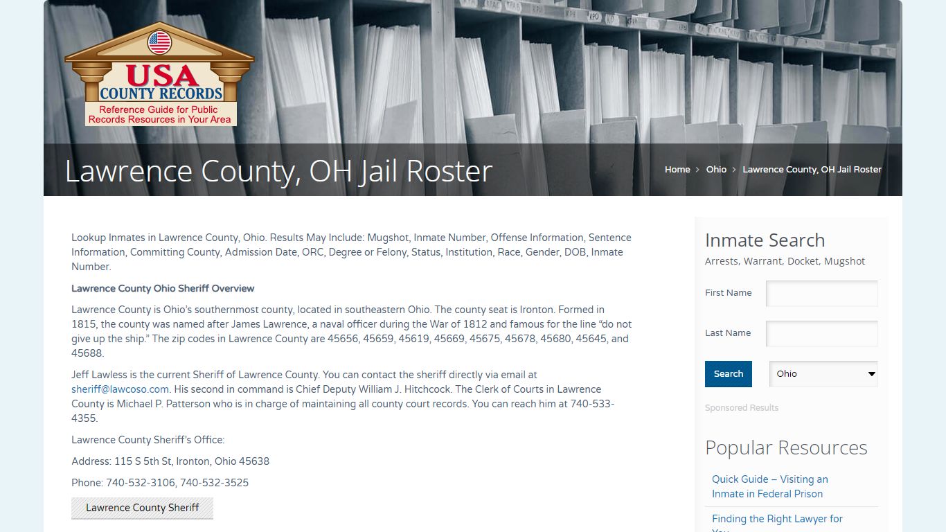 Lawrence County, OH Jail Roster | Name Search
